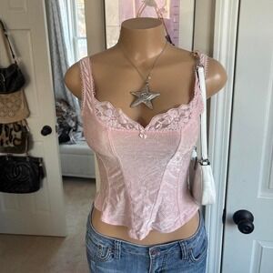 Y2K 2000s coquette Blush Pink Lace Corset Top